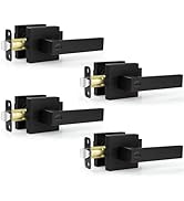 Estmoon 4 Pack Black Door Handles - Interior Door Knobs with Lock for Bedrooms, Keyless Privacy D...