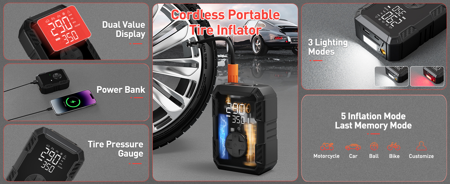 tire inflator portable air compressor car pump