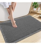 Smiry Waffle Bath Mat 30X20, Extra Soft Absorbent Bathroom Rugs, Dark Grey | Non Slip Machine Was...