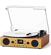 MANGOSTAN Vintage Walnut Vinyl Record Player with Bluetooth, 3-Speed Belt-Driven Turntable with B...