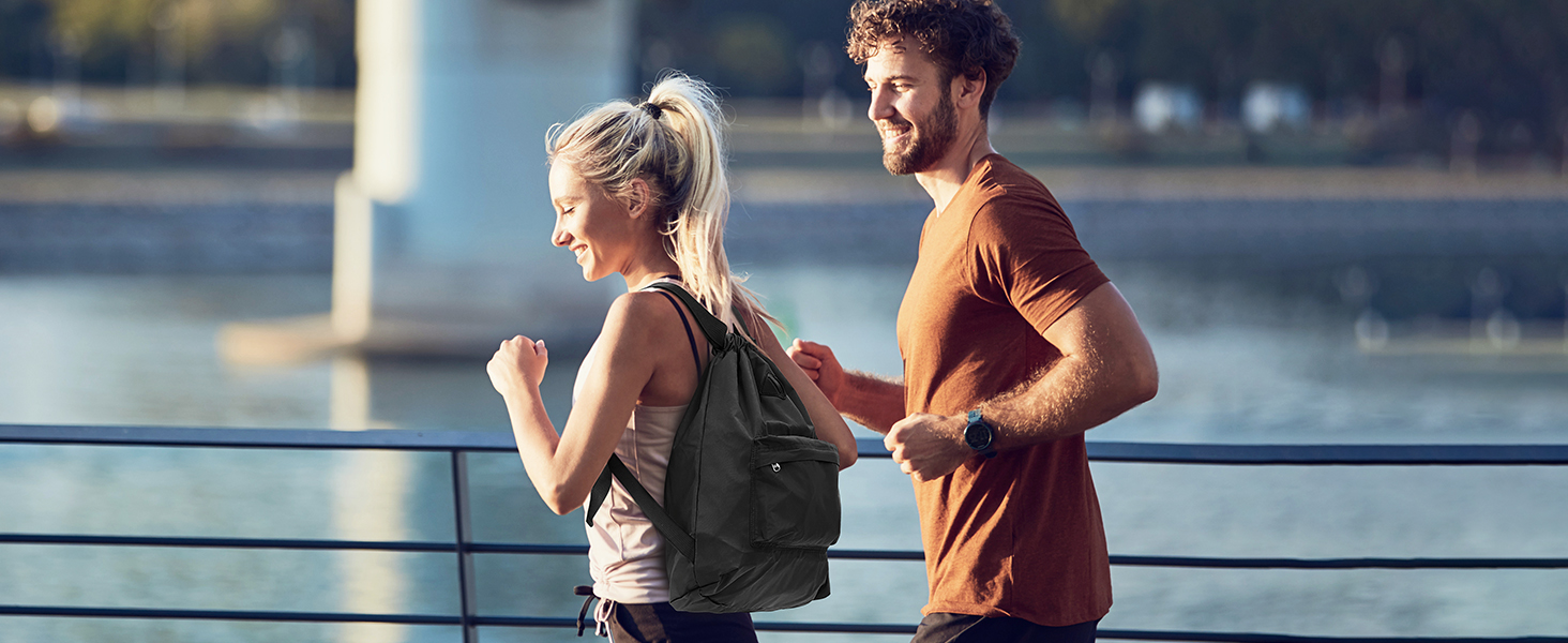 black drawstring bag