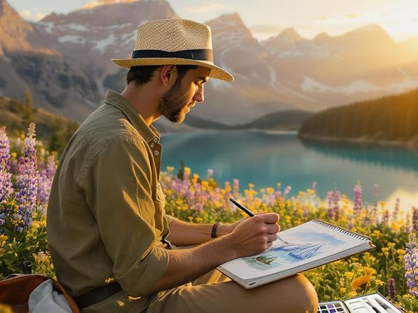 50 solid watercolor kit for outdoor painting, travel friendly
