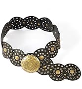 Xyulaan Western Belts for Woman, Boho Disk Concho Leather Belts Circle Y2k Belt, Cowboy Metal Bel...