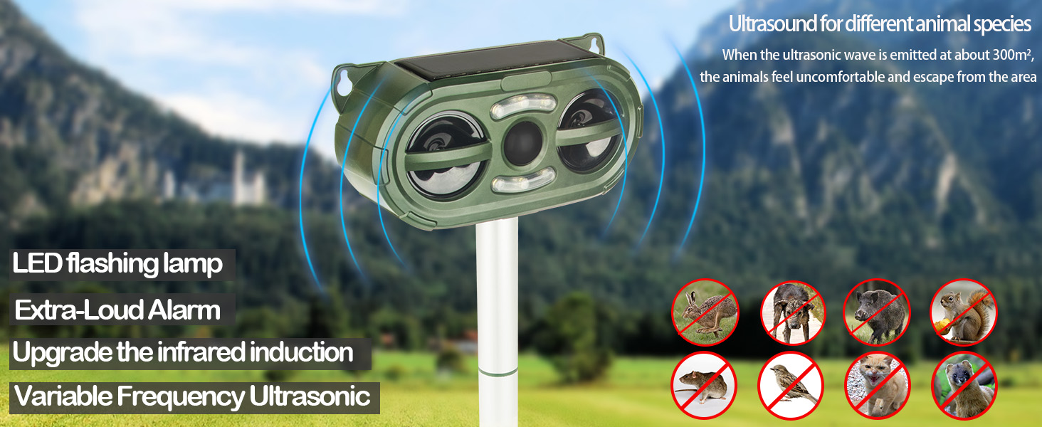 2026 ultrasonic animal repellent devices solar animal repeller with motion sensor flash light