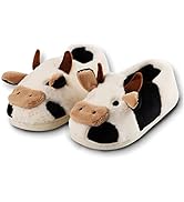 Cute Soft Cow Slippers for Women, Cartoon Cow Print Slippers, Fluffy Cotton Animal Slippers for I...