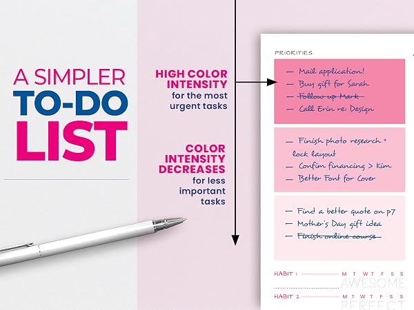 A to do list notebook &amp; goal planner that lets you instantly know what needs your attention.