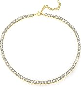 GEMOSA Tennis Necklaces for Women 14K Gold Plated Silver Sparkly 4mm 5A+ Cubic Zirconia CZ Rhines...