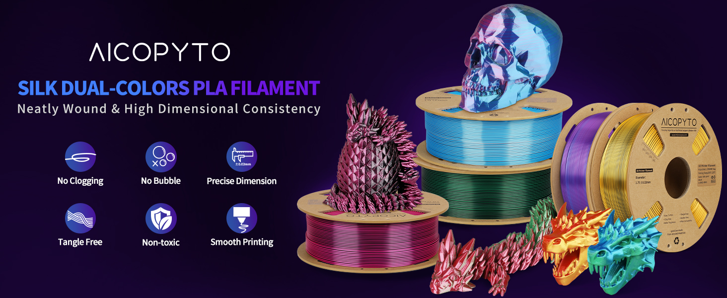 Dual Color Silk PLA 3D Printer Filament 1.75mm Silk Filament 1KG