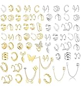 BESTEEL 66 Pcs Ear Cuff Earrings for Women Non Piercing, Hypoallergenic Fake Earrings, Silver Cli...