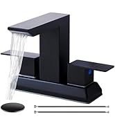 SHACO Black 4 Inch Centerset Bathroom Faucets 3 Hole or 2 Hole, Matte Black 2 Handle Waterfall Va...
