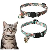 Christmas Cat Collar Breakaway 2 Pack, Cat Collar with Bell &amp; Charms, Adjustable Kitten Cute Chri...