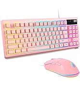 RGB Pink Gaming Keyboard and Mouse Combo,87 Keys Gaming Keyboard Wired RGB Backlit Gaming Keyboar...