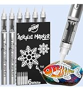 QFOUR White Paint Pen, 6 Pack White Markers with Automatic Ink System, Brush Tip Paint Pens for R...