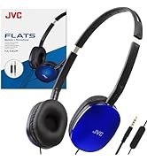 JVC Blue Flat Foldable Colorful Flats On Ear Headphones with Remote and Microphone, 3.94 Foot Gol...
