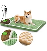 GOLOPET Heated Dog Bed Indoor Washable Bed Memory Foam Soft Dog Bed with Side Pillow, Smart Tempe...