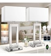 Table Lamps for Bedrooms Set of 2, 27.2’’ Tall Modern Silver Lamps for Living Room Nightstand, To...