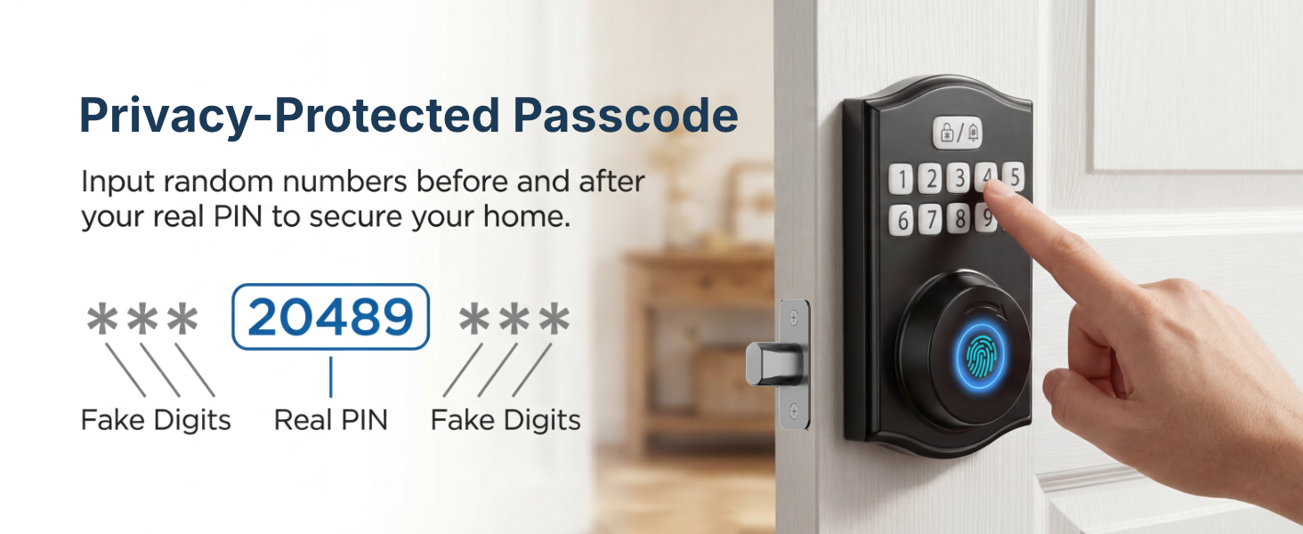 Privacy protected passcode with anti-peeping random digits on keypad