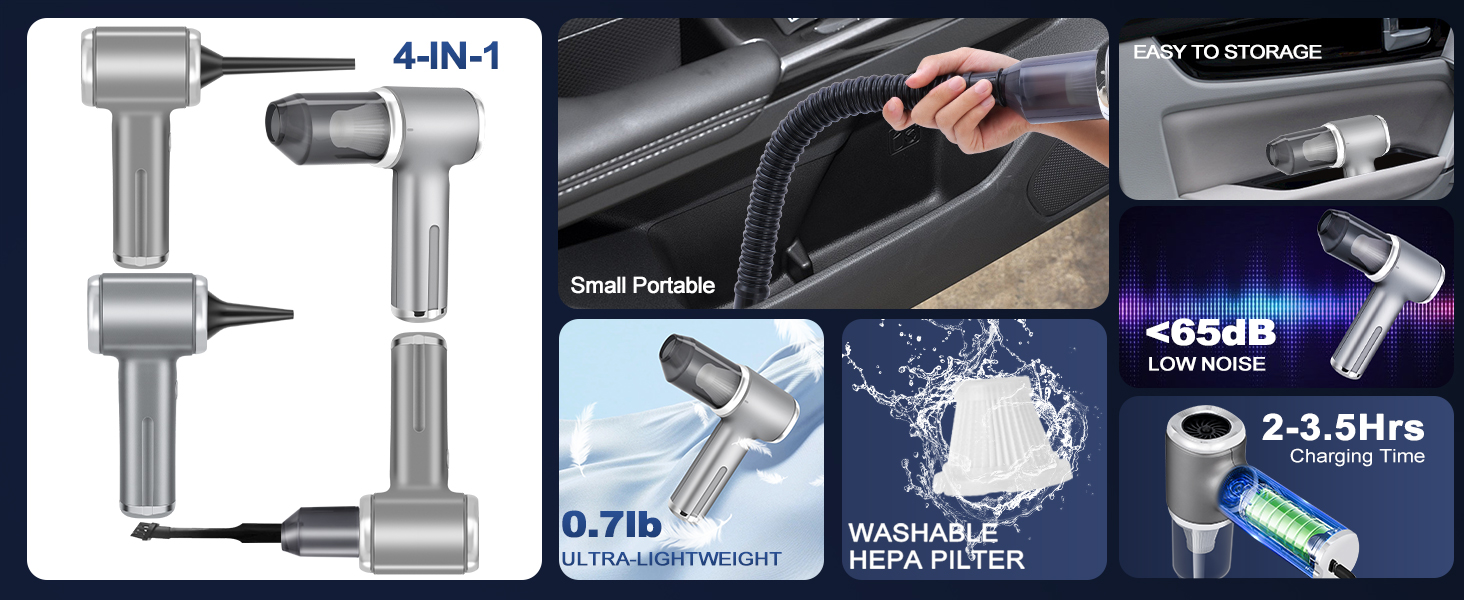 4-IN-1 Car Handheld Vacuum Cordless for Home