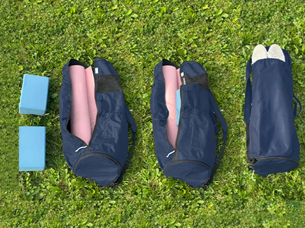 Fits a small yoga mat (68 x 24 x 4.5 in.) &amp;amp; yoga blocks in the main opening.