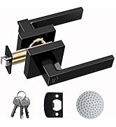 JO.KO with Keyed Matte Black Door Knob, Square Door Lever for Bedroom, Passage Door Privacy Locki...
