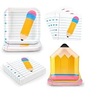 AnyDesign Back to School Tableware Set Serves 24 Guests Notebook Pencil Paper Plates Napkins Disp...