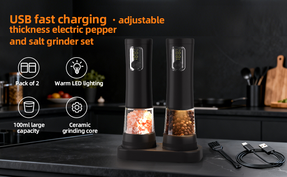 salt and pepper grinder set rechargeable