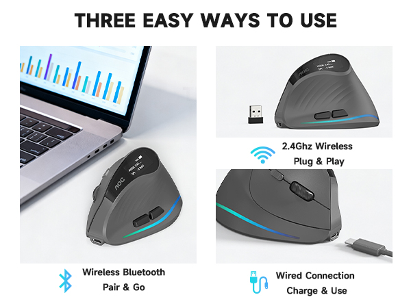 wireless vertical ergonomic mouse computer bluetooth rechargeable ergo mouse