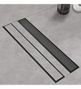 Kuaisailsk Linear Shower Drain with Tile Insert Panels, 24 Inch Black 304 Stainless Steel Rectang...