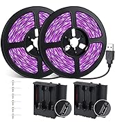 16.4FT Black Light Strip with USB Plug + Battery Box, Adhesive 300LEDs Blacklight Fixture, Batter...
