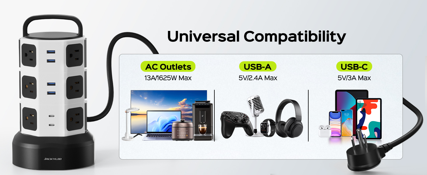 universal compatibility power strip surge protector