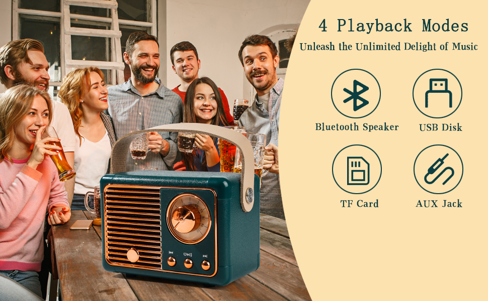 vintage bluetooth speaker - 4 playback modes