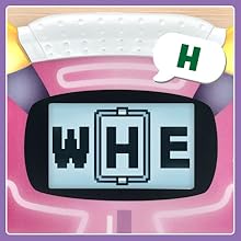 Close up of screen which displays letters W H E. Letter H is selected. Toy laptop says H.
