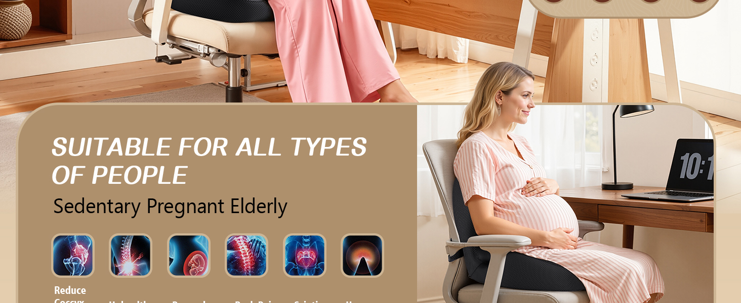 Benazcap Memory Foam Seat Cushion with Lumbar Support Pillow for Office Chair