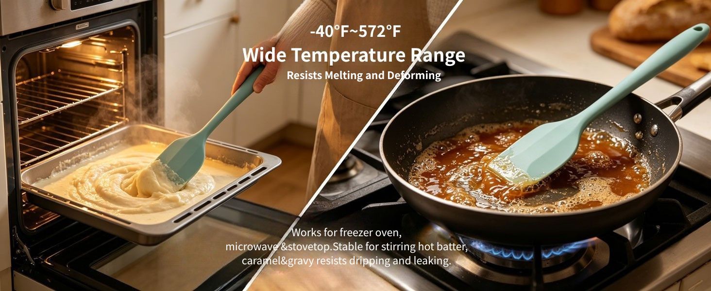 silicone spatula heat resistant baking scraper for oven baking and stovetop hot caramel stirring