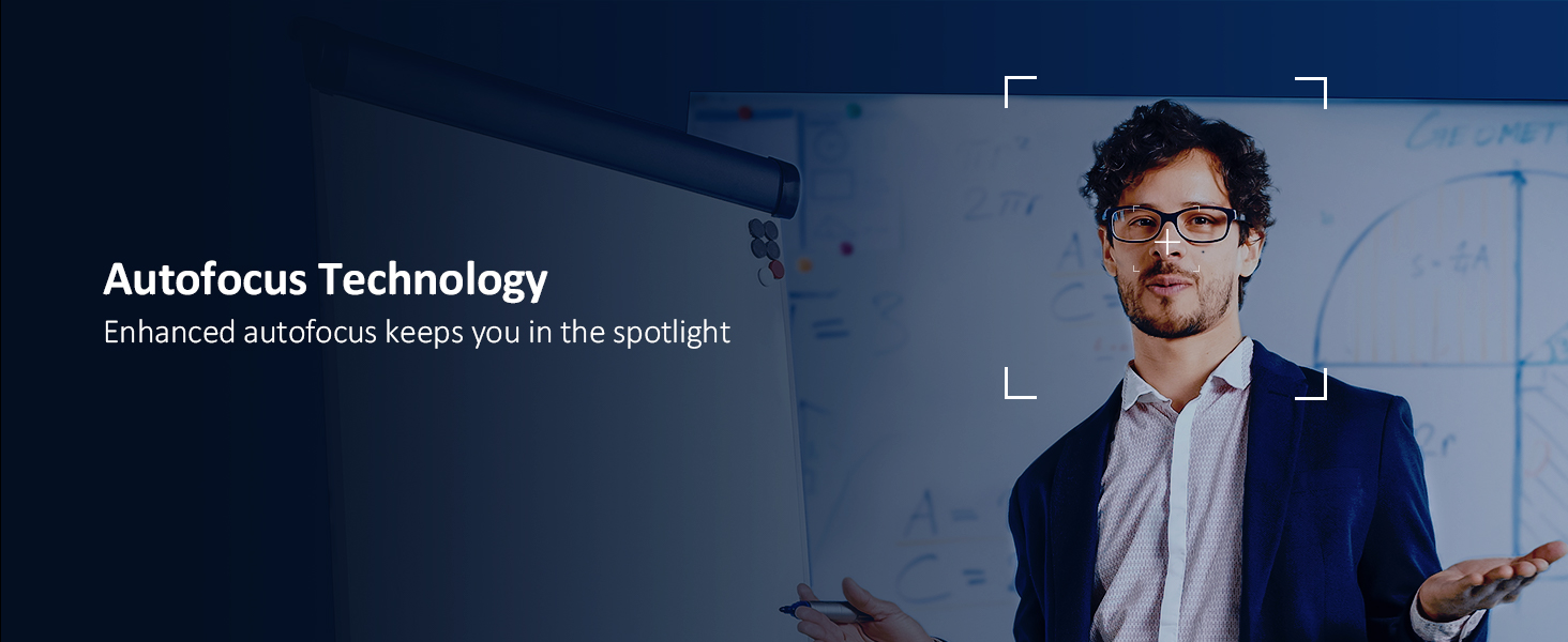 A man is giving a speech, using the N960E webcam to autofocus.