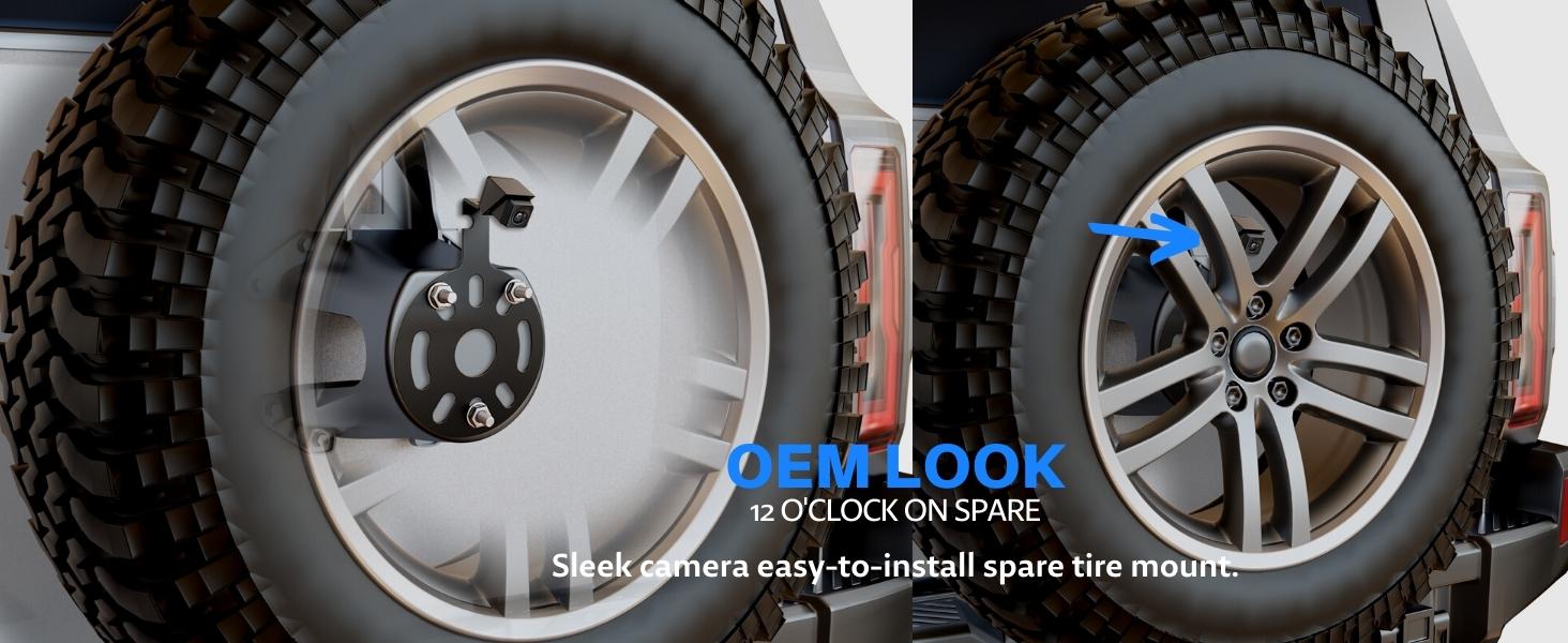 Sleek camera with easy-to-install spare tire mount