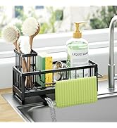 HapiRm Sponge Holder for Kitchen Sink - Self-draining Sink Caddy with Brush and Dishcloth Holders...