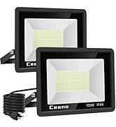 Ceena 2 Pack 120W Plug in LED Flood Light Outdoor, 12000lm Super Bright Floodlight with Switch an...