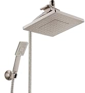BRIGHT SHOWERS Rain Shower Head with Handheld Spray 5 ft. Shower Hose Combo Includes Wall Mount S...