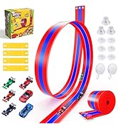 15Ft Flexible Race Track for Kids, 3-Lane Bendable Car Track Toy Set with Suction Cup Bases &amp; 1/6...