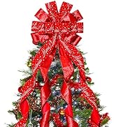 Christmas Tree Topper Christmas Wreath Bow, 52 * 13 inches Tree Toppers Bow with Letter Patterned...
