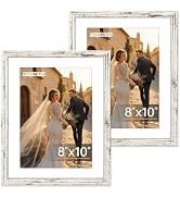 FIXSMITH 8x10 Picture Frame 2 Pack, Distressed White Photo Frame with HD Plexiglass, Display Pict...