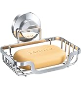 LEVERLOC Soap Dish, Soap Bar Holder for Shower Suction Cup Wall Mounted, Stainless Steel No-Drill...