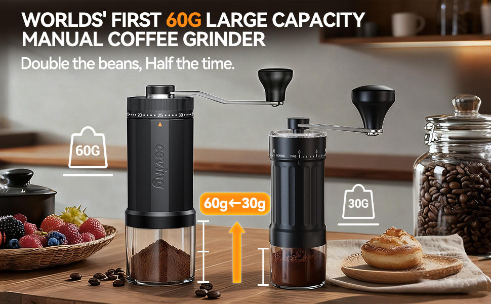 coffee grinder portable manual travel camping stainless steel burr beans 60g large capacity powder