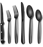 EWFEN 24-Piece Black Silverware Set with Steak Knives, Black Flatware Set for 4, Food-Grade Stain...