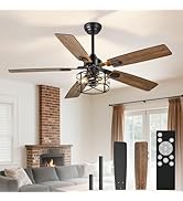 Depuley 52-Inch Ceiling Fans with Lights: Caged Ceiling Fans Dual Finish 5 Blades - Rustic Ceilin...