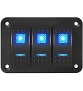 DaierTek Marine Switch Panel Waterproof 12V 3 Gang Rocker Switch Panel Blue LED Light Toggle Swit...