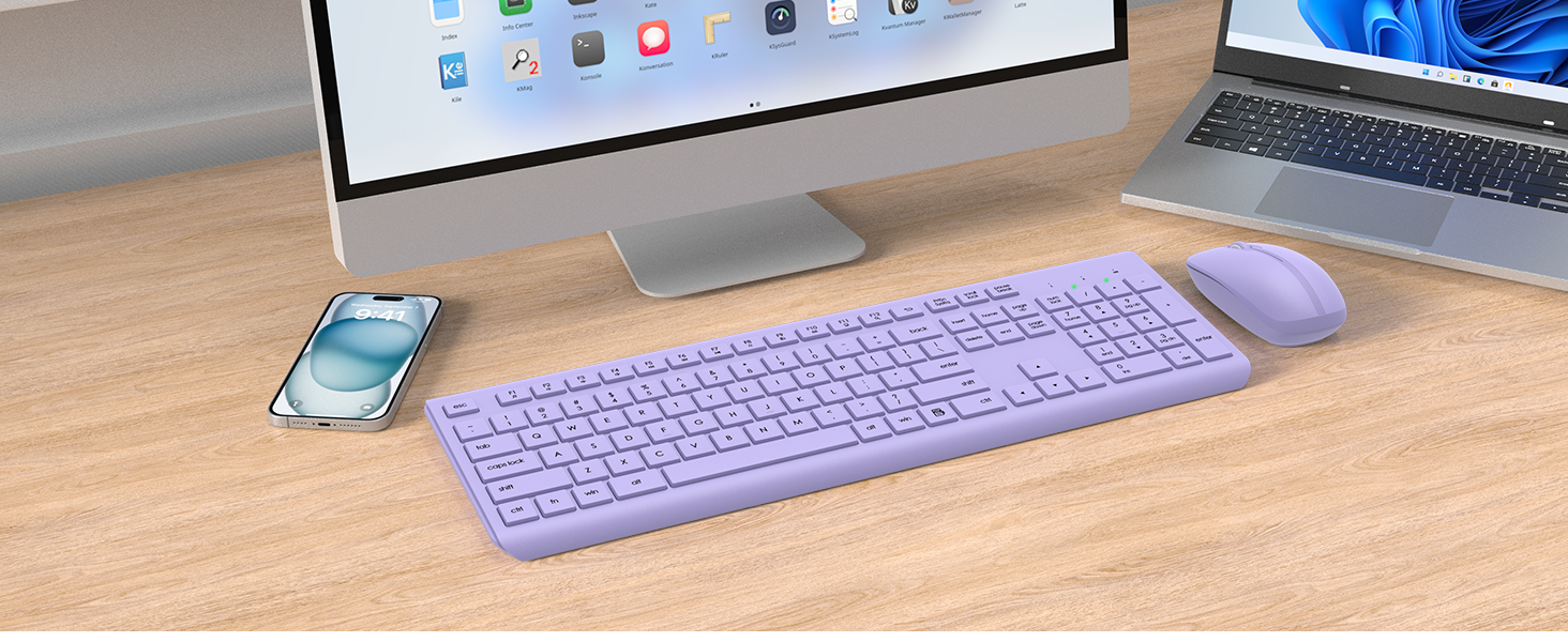 Wireless Keyboard and Mouse Combo, Full Size Silent Ergonomic Keyboard Mouse