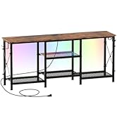 Akxomel TV Stand for TVs up to 55 Inch, Entertainment Center with Charging Station and LED Light,...
