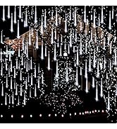 Adecorty Christmas Lights Outdoor, Meteor Shower Lights 12 inch 8 Tubes Snow Falling Rain Cascadi...